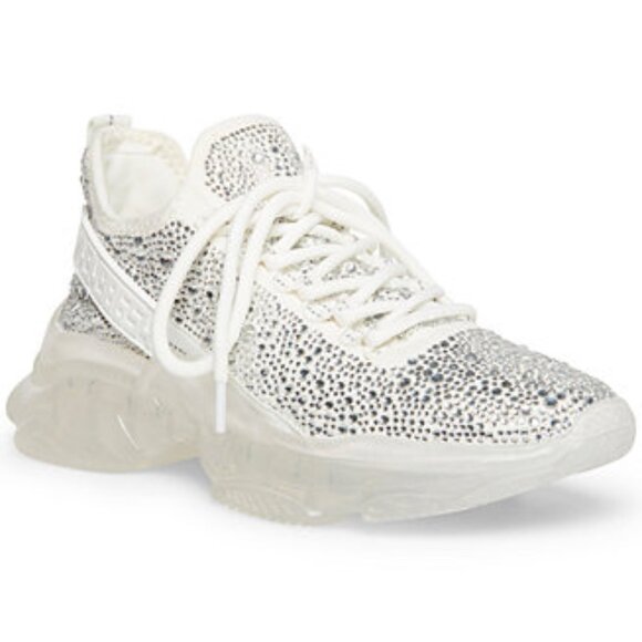 NWB Steve Madden Maxima White Rhinestone Sneakers - Size 7 - Picture 1 of 11